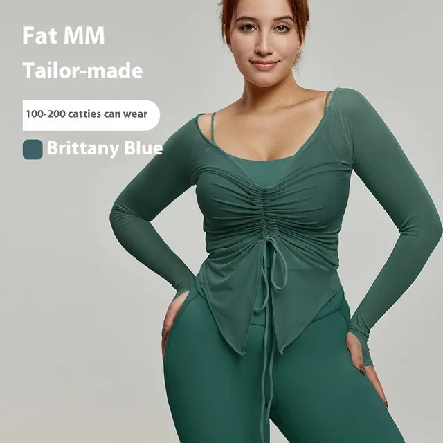 Plus Size Yoga Wear Blouse Long Sleeve Fat Top Brittany Blue - Shop at LoveMi