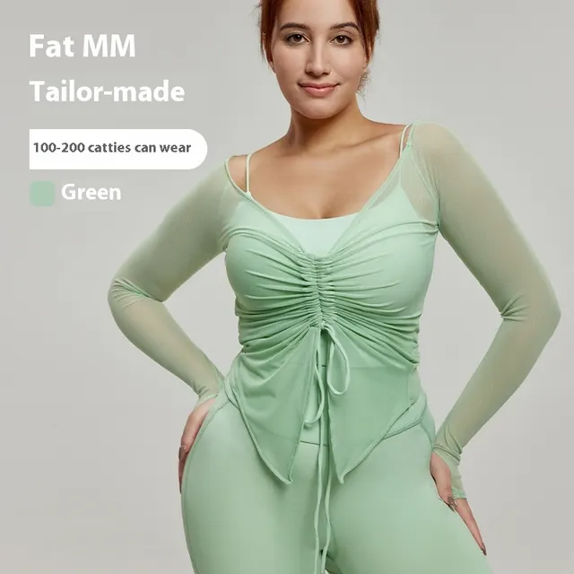 Plus Size Yoga Wear Blouse Long Sleeve Fat Top Road Green - Shop at LoveMi