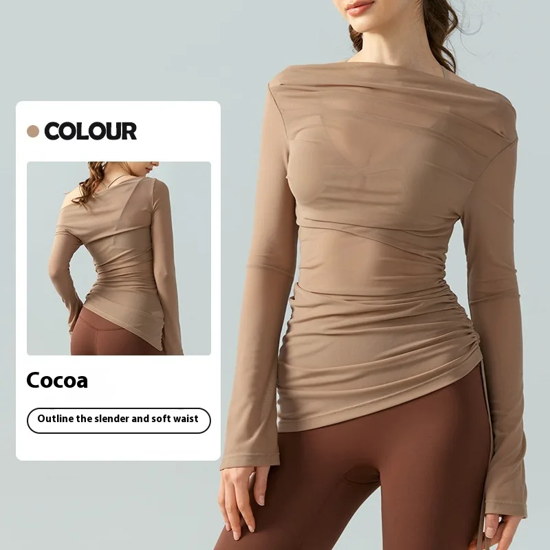 Yoga Clothes Suit High Sense Outer Wear Blouse Two Pieces Cocoa Color Blouse - Shop at LoveMi