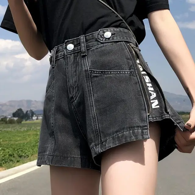 Thin High Waist Korean Style Small All matching Denim Shorts Black And Gray - Shop at LoveMi