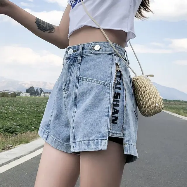Thin High Waist Korean Style Small All matching Denim Shorts Light Blue - Shop at LoveMi