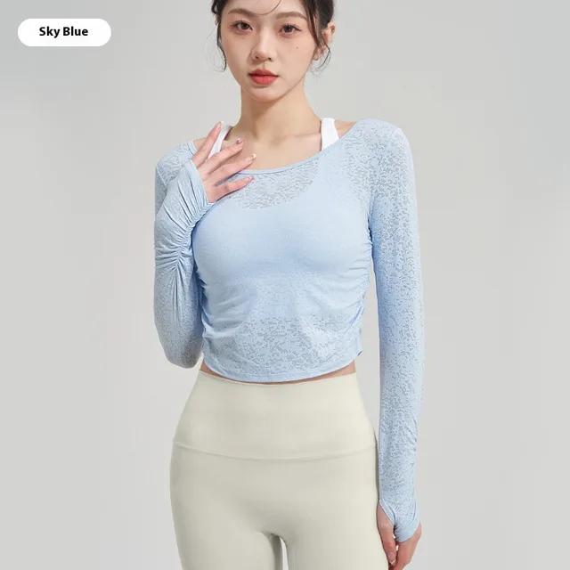Yoga Clothing Top Female T shirt Blouse Cerulean Blue - Shop at LoveMi