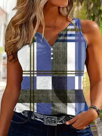 V neck Buttons Sleeveless 3D Digital Casual Loose Vest G45Z1468 S - Shop at LoveMi