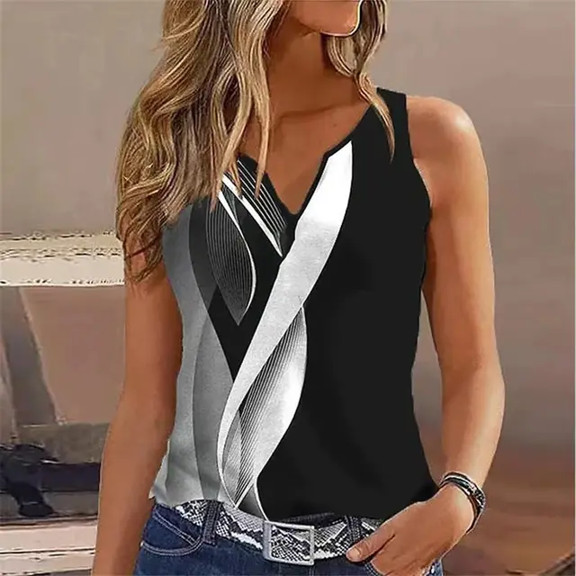 V neck Buttons Sleeveless 3D Digital Casual Loose Vest G45Z1471 - Shop at LoveMi