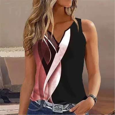 V neck Buttons Sleeveless 3D Digital Casual Loose Vest G45Z1472 - Shop at LoveMi