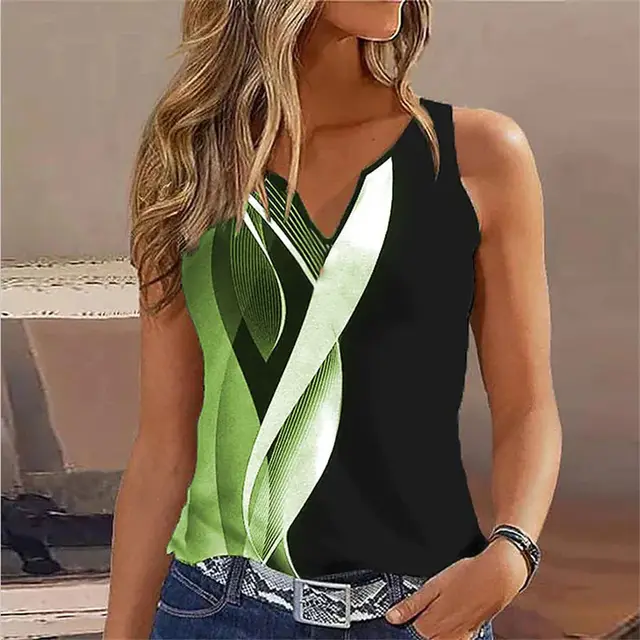 V neck Buttons Sleeveless 3D Digital Casual Loose Vest G45Z1474 - Shop at LoveMi