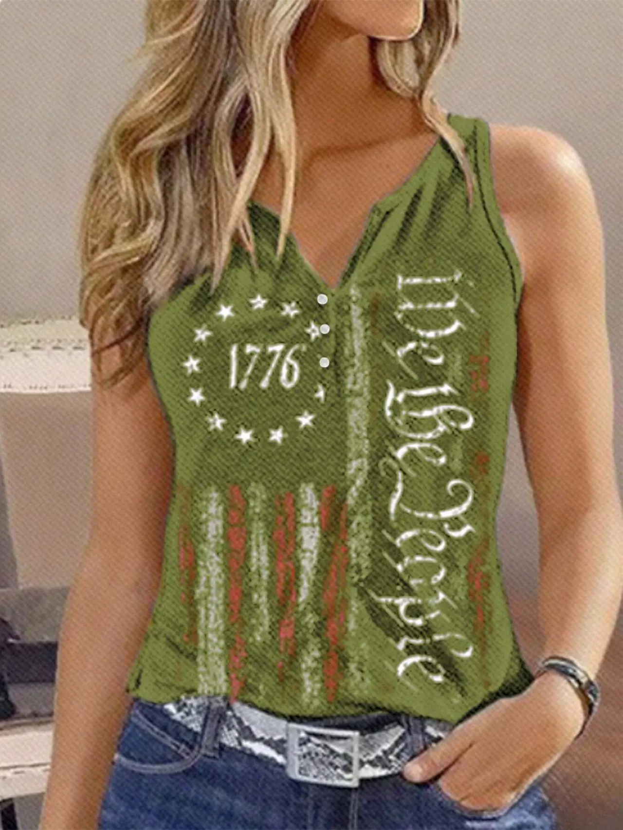 V-neck Buttons Sleeveless 3D Digital Casual Loose Vest - G45Z1477