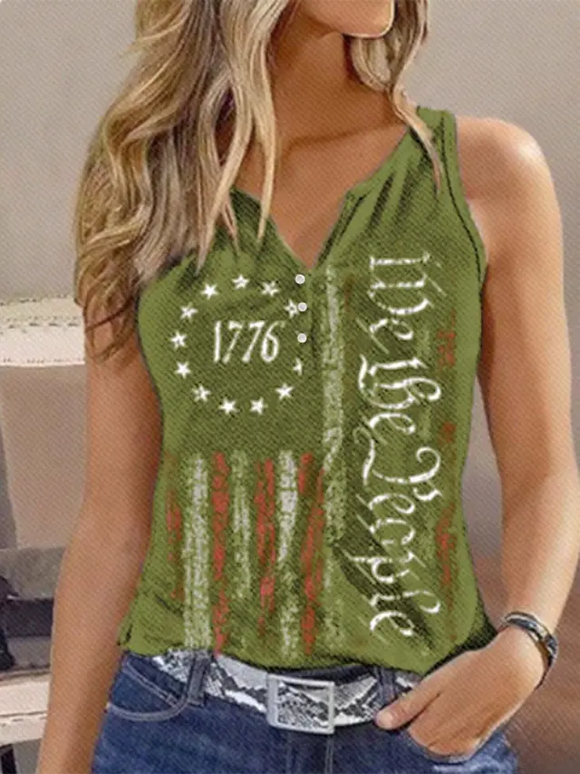 V neck Buttons Sleeveless 3D Digital Casual Loose Vest G45Z1477 - Shop at LoveMi