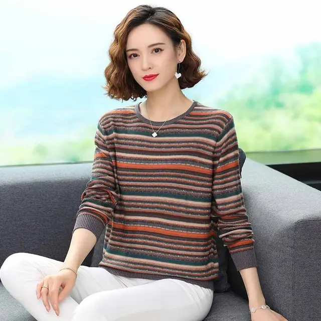 Striped Sweater Thin Bottoming Shirt Dark Gray - Shop at LoveMi
