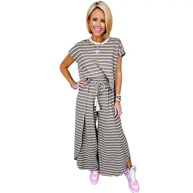Summer New Short sleeved T shirt Wide leg Pants Two piece Set Black - Shop at LoveMi