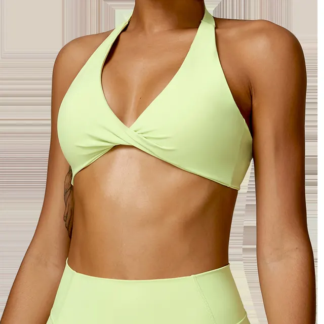 Breathable Halter Beauty Back Yoga Bra Tight Light Yellow Green - Shop at LoveMi