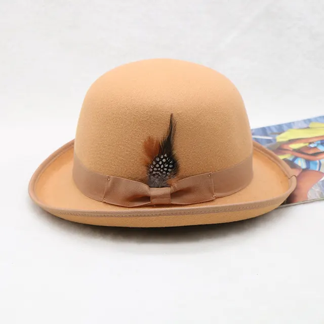 Elegant Bow Curling Woolen British Vintage Top Bucket Hat Camel No 61 Color - Shop at LoveMi