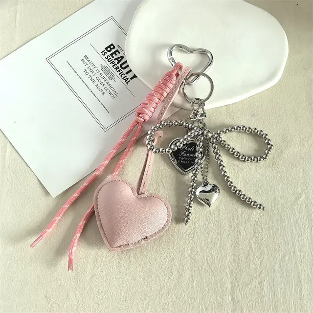 Personalized PU Leather Heart Keychain Pendant Pink - Shop at LoveMi