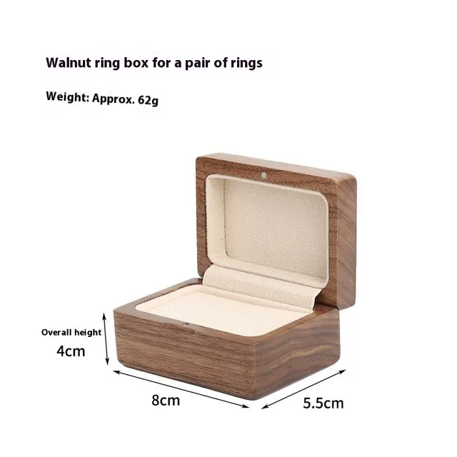 Black Walnut Solid Wood Ring Box Light Luxury Exquisite Jewelry Portable Walnut Pairs Of Rings - Shop at LoveMi