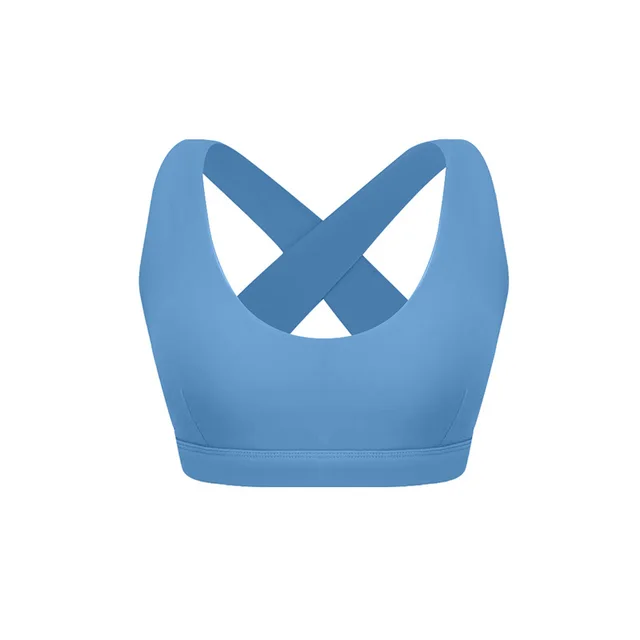 X type Hollow out Beauty Back High Elastic Sports Bra Denim Blue - Shop at LoveMi