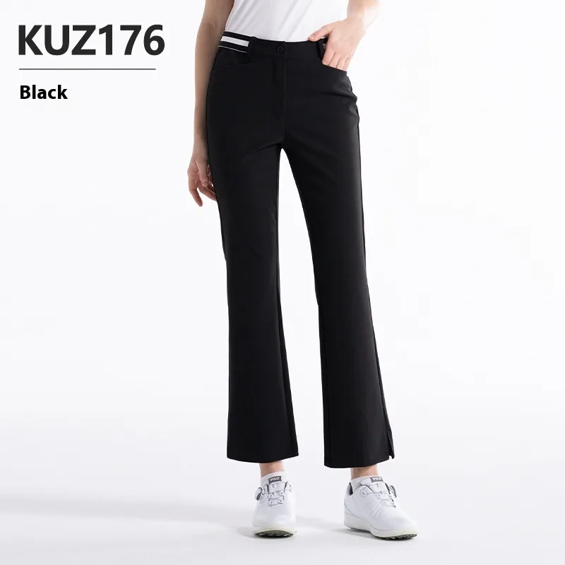 Women's Slightly Flared Elastic Elastic Waist Sports Trousers Kuz176 Black - Shop at LoveMi