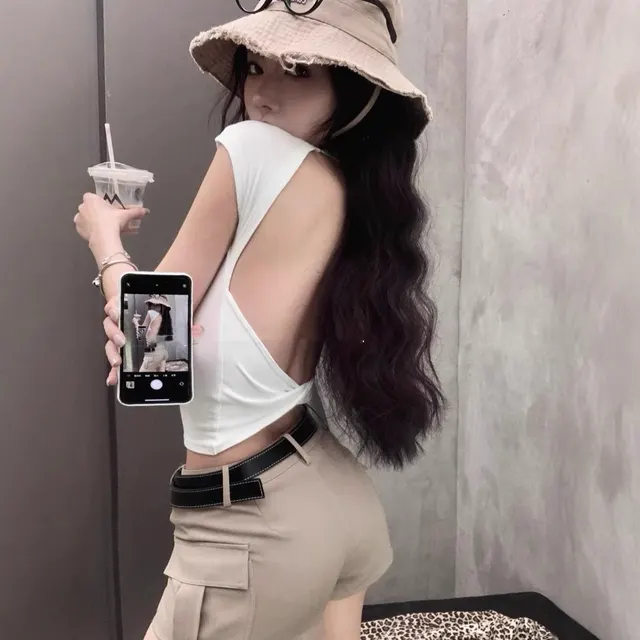 Cross Hollow Back Short sleeved T shirt For Women White - Shop at LoveMi