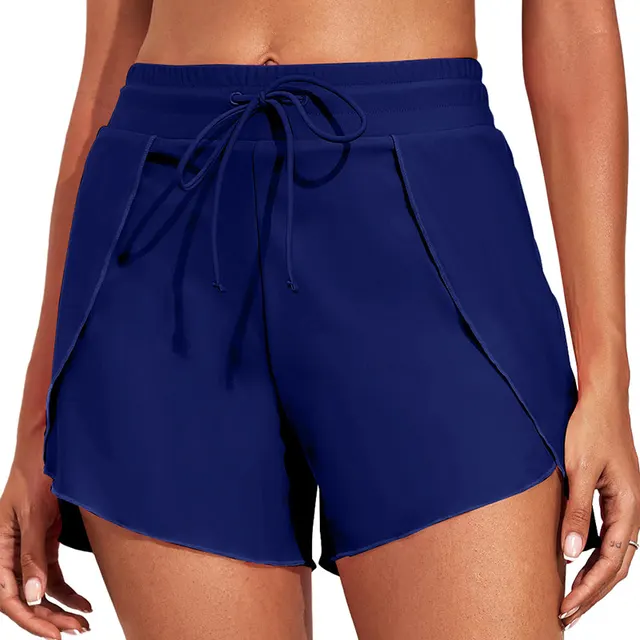 Quick drying High Waist Women's Swimming Trunks Summer Vacation Style Solid Color Blue - Shop at LoveMi