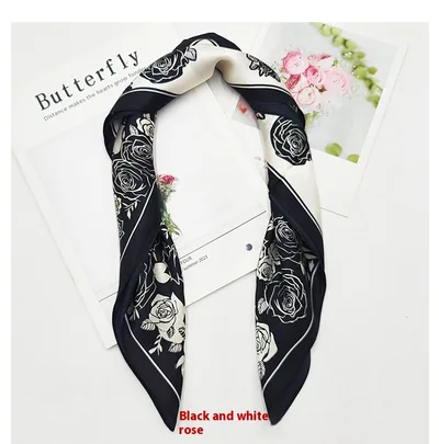 Versatile Professional Business Stewardess Bank Square Towel Black And White Rose - Shop at LoveMi