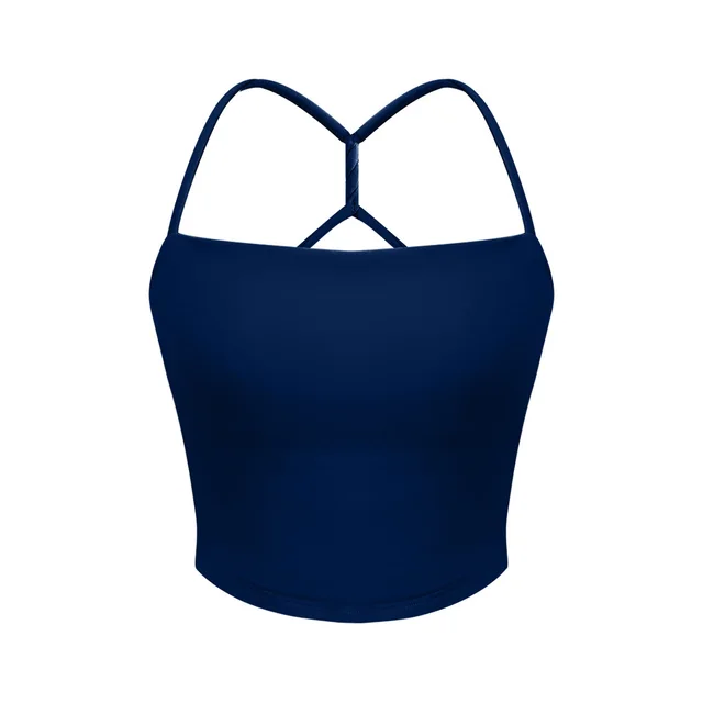 Women's Solid Color Ribbon Chest Pad Shaping Sports Sling Top Night Sea Blue - Shop at LoveMi