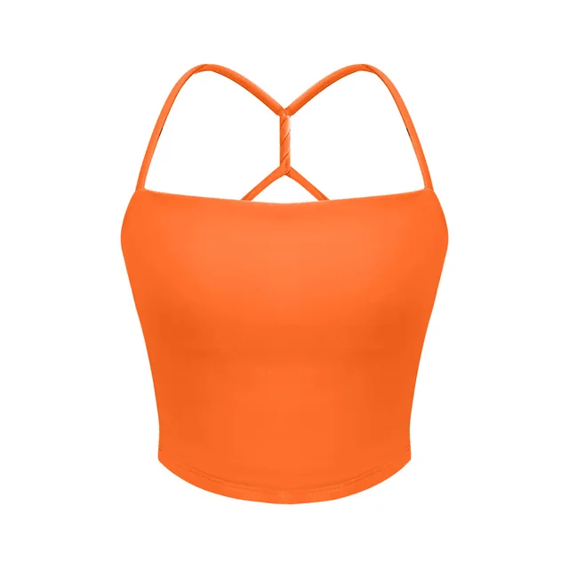 Women's Solid Color Ribbon Chest Pad Shaping Sports Sling Top Orange - Shop at LoveMi