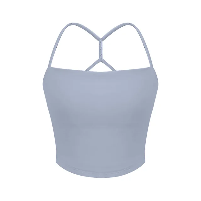Women's Solid Color Ribbon Chest Pad Shaping Sports Sling Top Rhino Gray - Shop at LoveMi