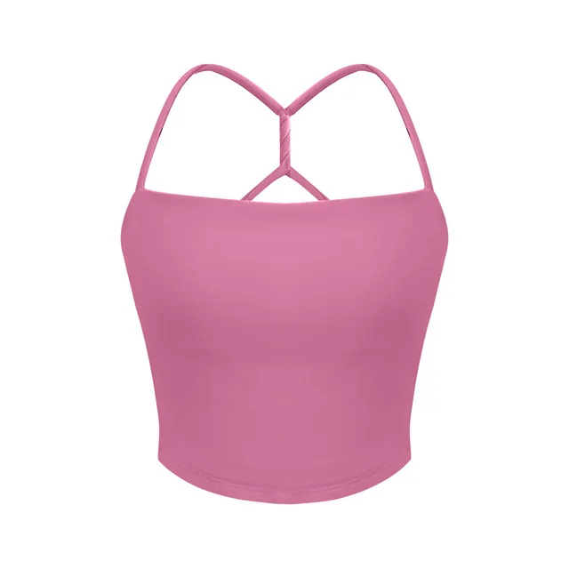 Women's Solid Color Ribbon Chest Pad Shaping Sports Sling Top Wild Rose - Shop at LoveMi