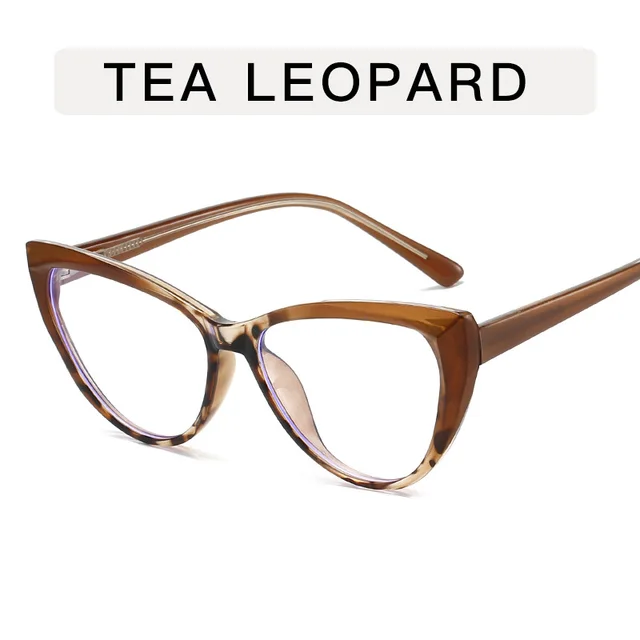 Leg Cat Eye Anti blue Light Flat Bottom Glasses Brown Leopard Print - Shop at LoveMi