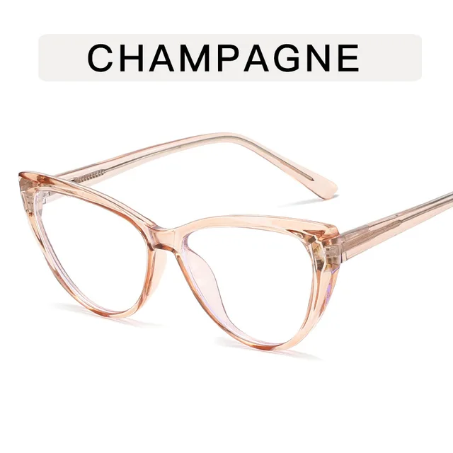Leg Cat Eye Anti blue Light Flat Bottom Glasses Champagne Box - Shop at LoveMi
