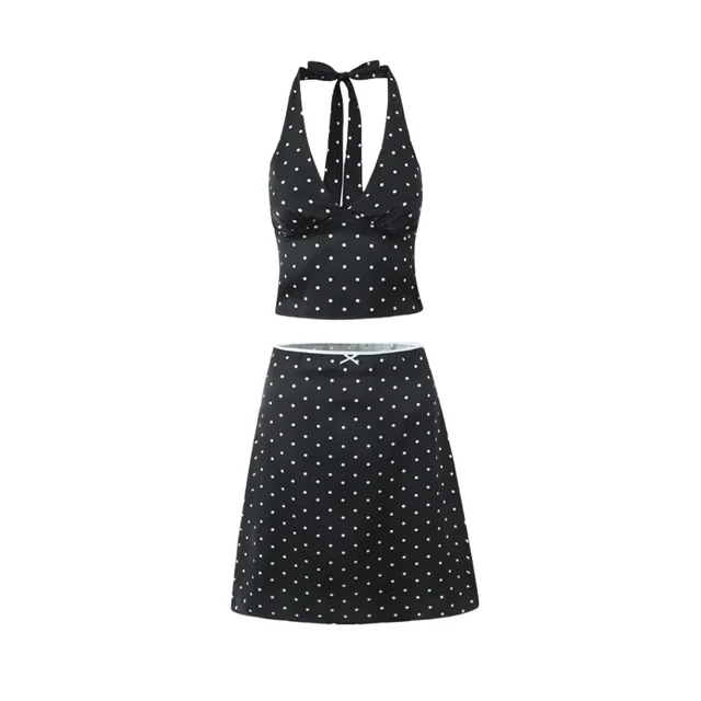 Sweet Polka Dot Print 2 piece Set Sexy Slim Fit Lj6641 Black Suit - Shop at LoveMi