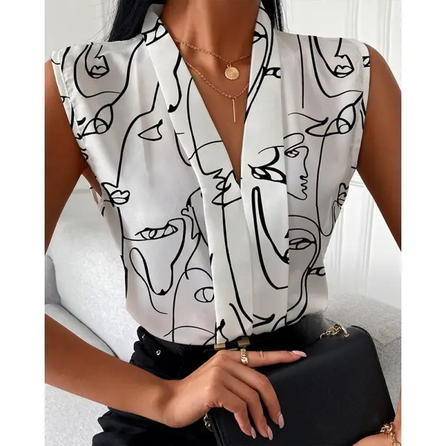Printed Sleeveless Shirt Top For Women White Graffiti - Shop at LoveMi