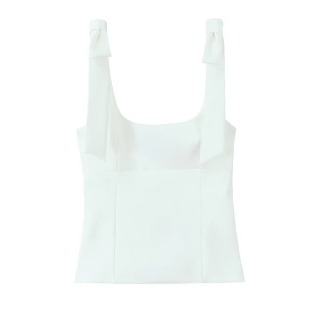 Women's Minimalist Bowknot decorative Stretch Top White - Shop at LoveMi