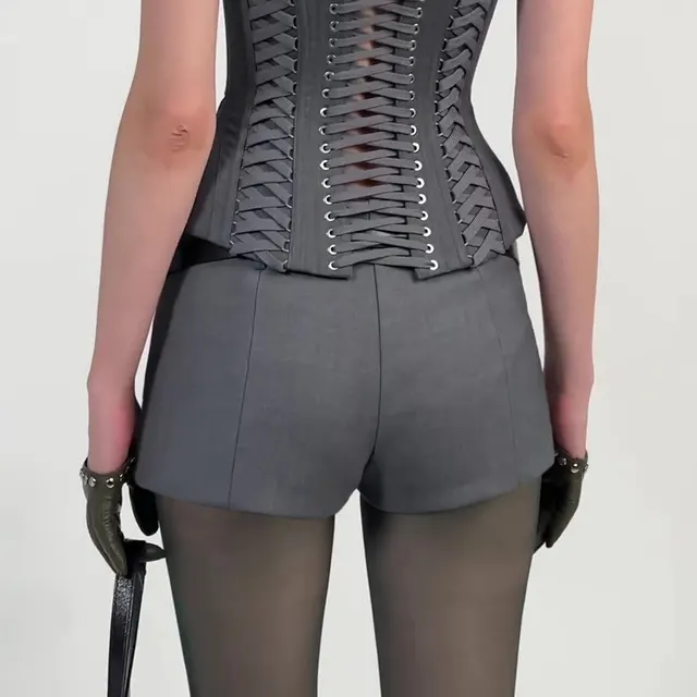 Women's Tied Slim Fit Halter Solid Color Vest Gray Shorts - Shop at LoveMi