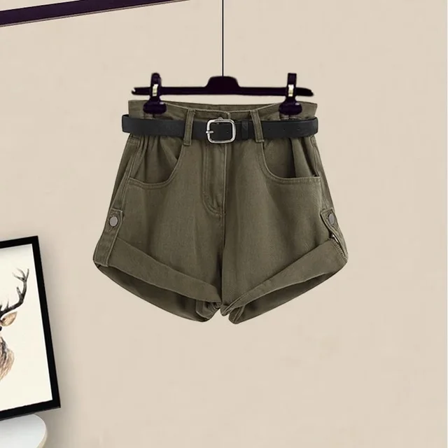Casual Slim looking Clothes Women's Short sleeved Top Cargo Shorts Army Brown Shorts - Shop at LoveMi