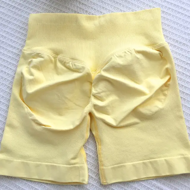Ladies New Seamless Knitted Fitness Yoga Shorts Light Yellow - Shop at LoveMi