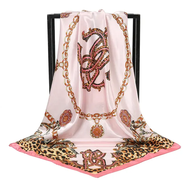 Leopard print Chain Decorative Satin Scarf 2 Pink - Shop at LoveMi