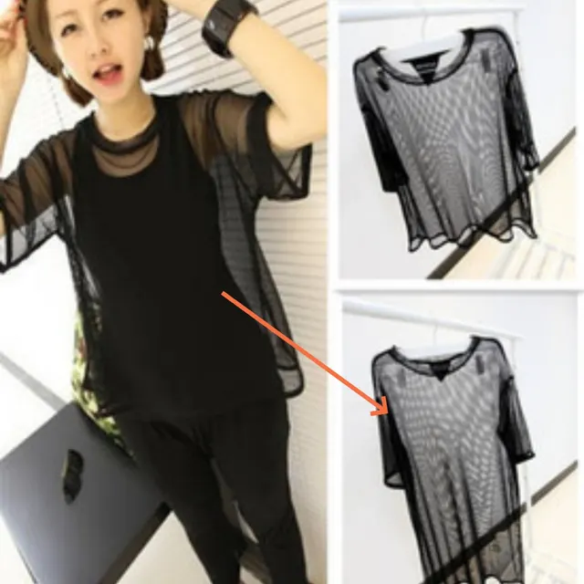 Women's Solid Color Sheer Mesh Loose Blouse Black - Shop at LoveMi