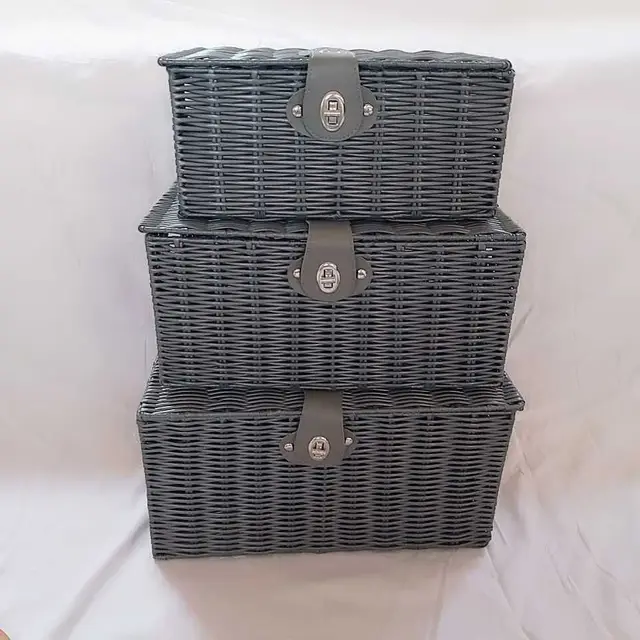 Household Plastic Rattan like Desktop Storage Basket Storage With Lid Gray - Shop at LoveMi