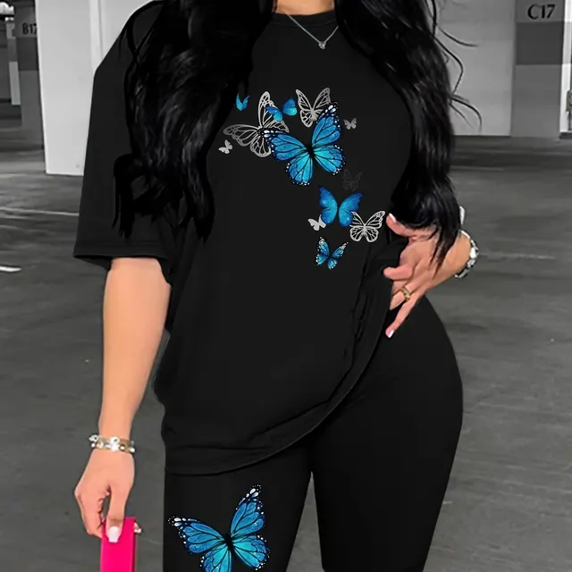 Women's Summer Butterfly Printed Two piece Suit Black - Shop at LoveMi