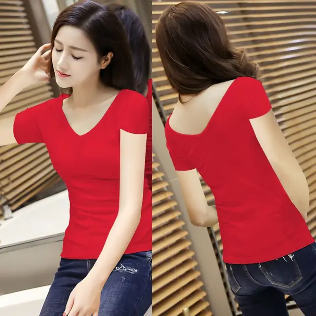 Double sided Leopard Print Top Women's V neck Red Short Sleeve - Shop at LoveMi