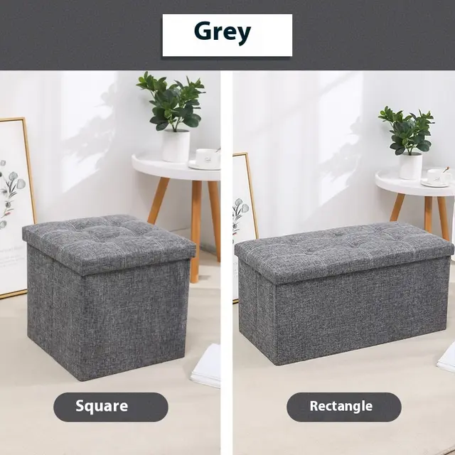 Household Folding Storage Organizer Sofa Shoe Changing Bench Cotton And Linen Storage Stool Gray Buckle - Shop at LoveMi