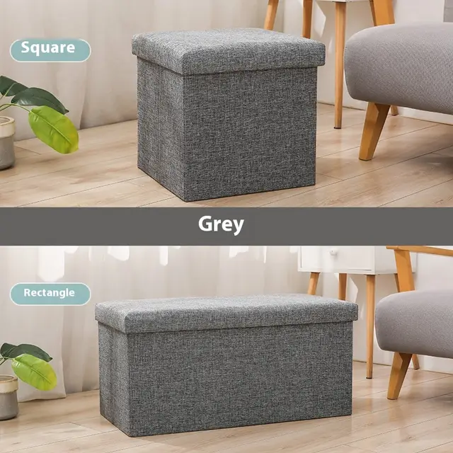 Household Folding Storage Organizer Sofa Shoe Changing Bench Cotton And Linen Storage Stool Gray - Shop at LoveMi