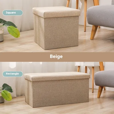 Household Folding Storage Organizer Sofa Shoe Changing Bench Cotton And Linen Storage Stool Khaki - Shop at LoveMi