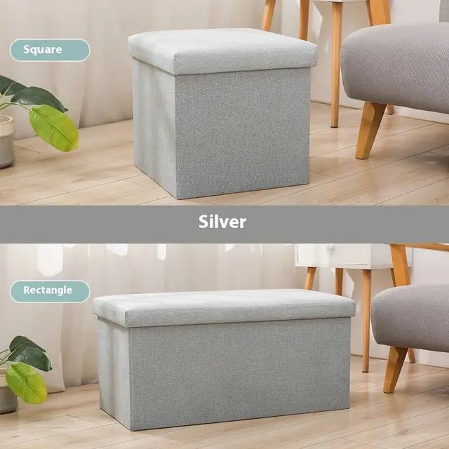 Household Folding Storage Organizer Sofa Shoe Changing Bench Cotton And Linen Storage Stool Light Gray - Shop at LoveMi