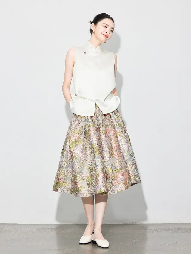 Women's Vintage Jacquard Embroidered Skirt Yellow Skirt - Shop at LoveMi