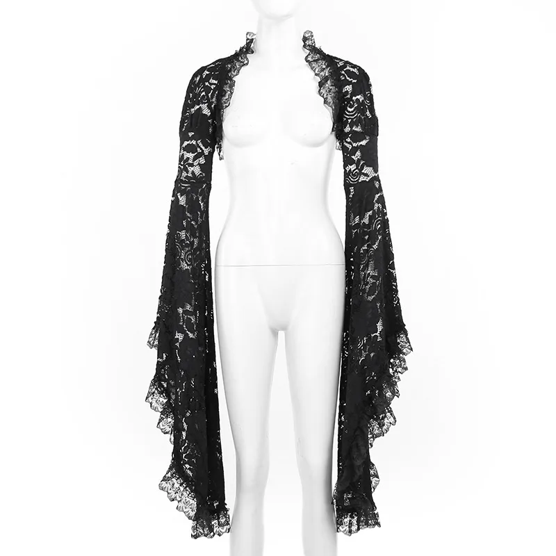 Sexy Cardigan Top Dark Style Elegant Slim Fit - Black Blouse