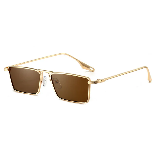 Small Square Box Sunglasses Women's Metal - Golden Frame Tea Color Chip - View 1