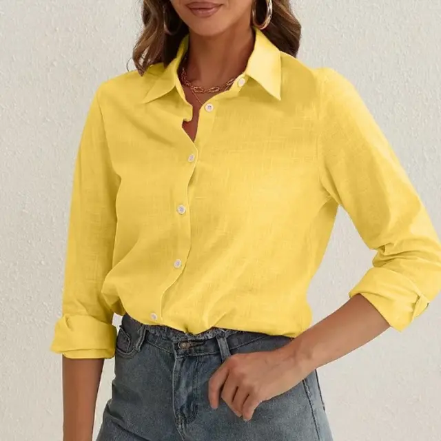 Casual Women's Shirt Solid Color Loose Top Yellow - Shop at LoveMi