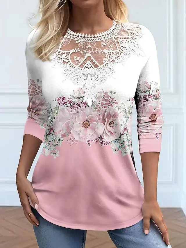 Women's Colorful Flower Digital Printed Long sleeved T shirt Picture 1 - Shop at LoveMi