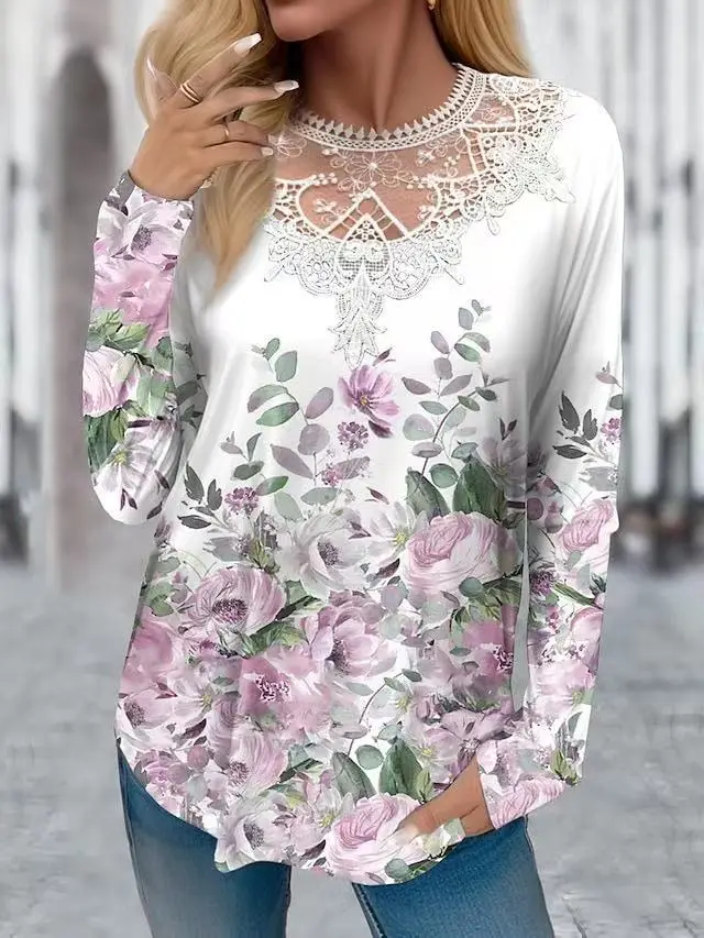 Women's Colorful Flower Digital Printed Long sleeved T shirt Picture 10 - Shop at LoveMi